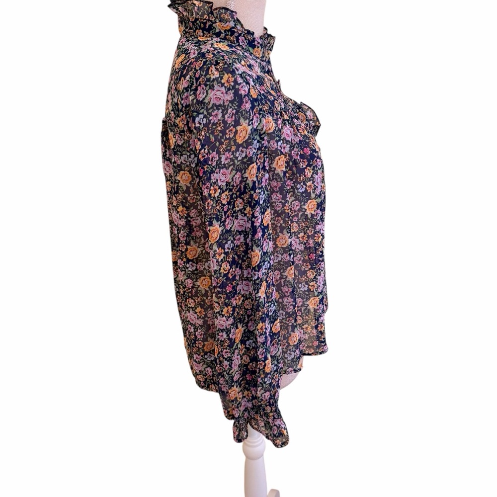 Listicle  Navy Blue with Ditsy Floral Long Sleeve Blouse M - Picture 7 of 11